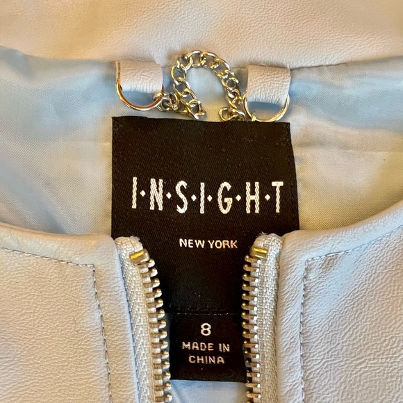 Insight Brand Faux Leather Zip Jacket Embellished Hem & Cuffs Sz 8 Light Blue - Picture 7 of 10